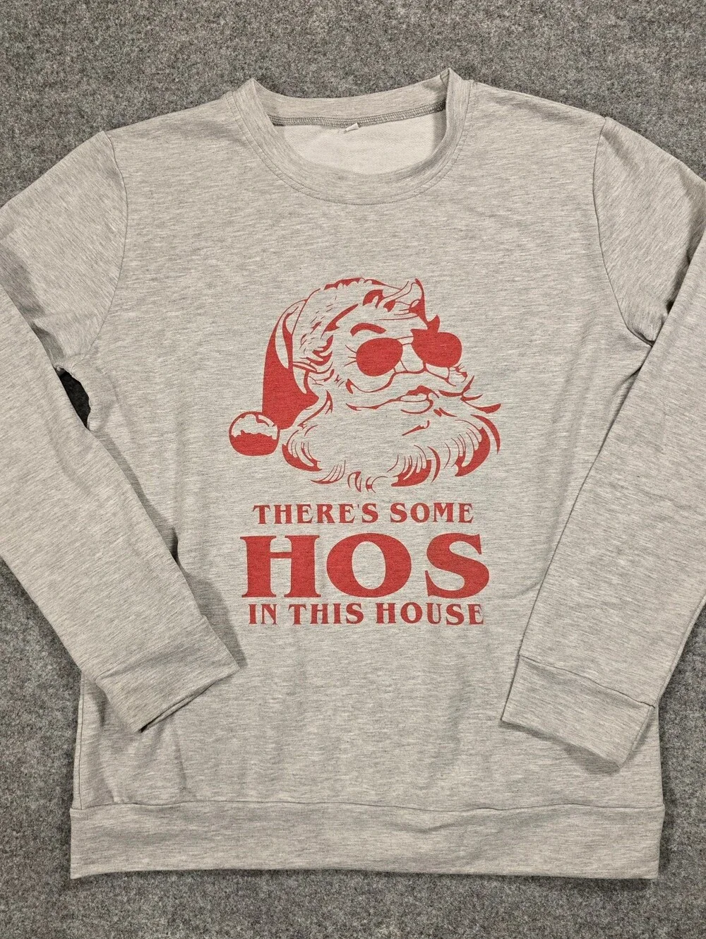 Gray Holiday Sweatshirt with Red Santa Graphic - Unbranded